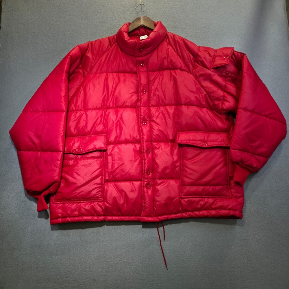 New Holland Men's Quilted Red Puffer Coat Full Zip & Snaps Size 2XLG Made in USA